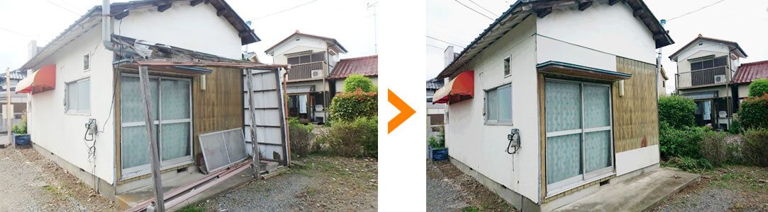 波板庇(ひさし)と袖壁の撤去