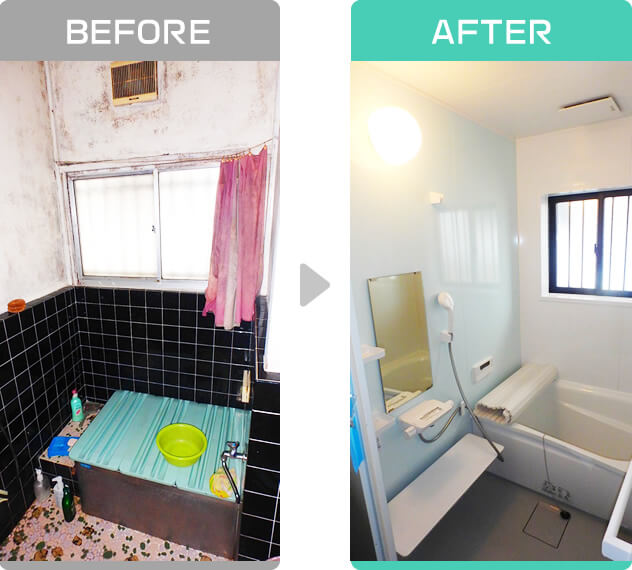 ビフォー：タイル張りのスタイル/アフター：あたたかで快適にリフォームしたお風呂